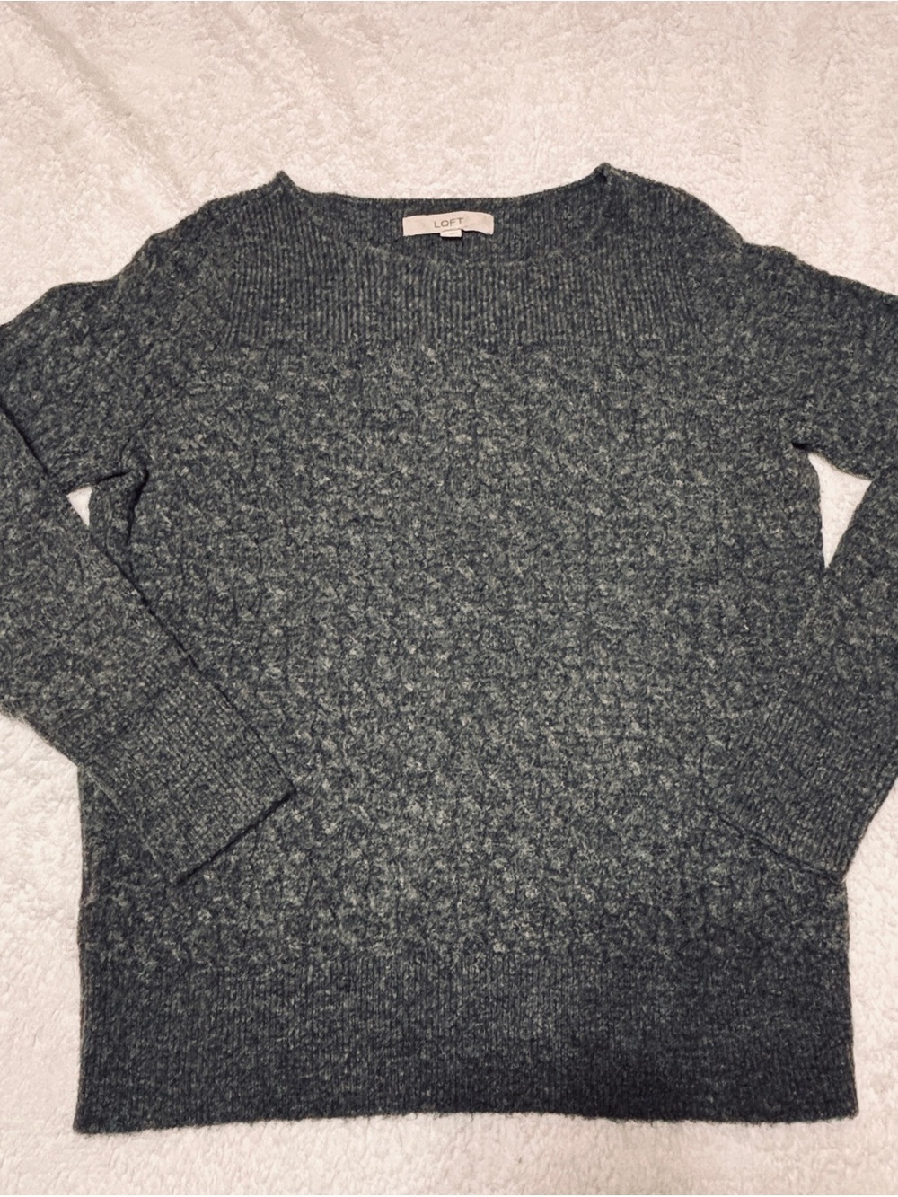 LOFT Heathered Gray Cable knit  Crewneck Textured Sweater